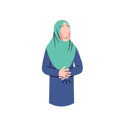 Muslim woman with stomach cramp Illustration