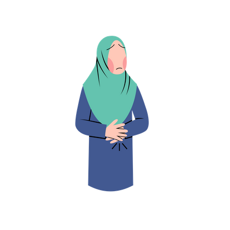 Muslim woman with stomach cramp  Illustration