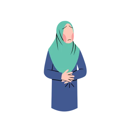 Muslim woman with stomach cramp  Illustration