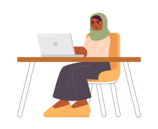 Muslim woman working from home  イラスト