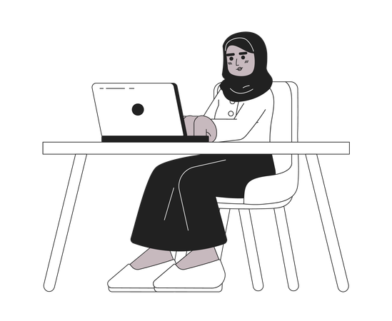 Muslim woman working from home  Illustration