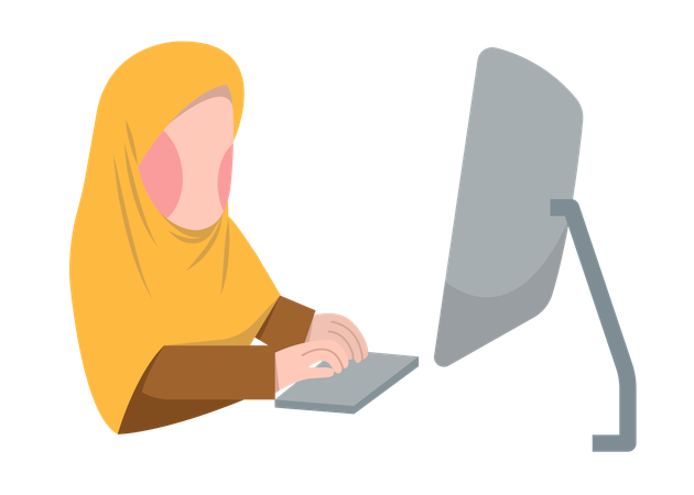 Muslim woman working on computer  Illustration