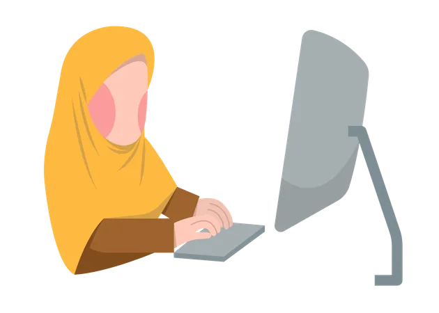 Muslim woman working on computer  Illustration