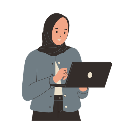 Muslim woman working on laptop  Illustration