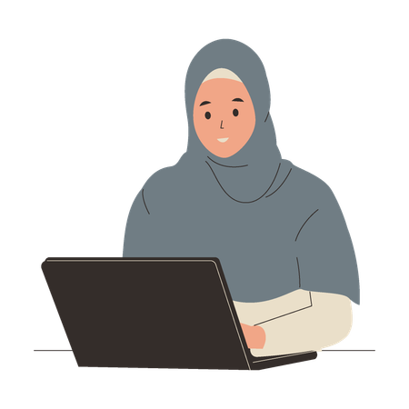 Muslim woman working on laptop  Illustration