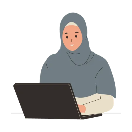 Muslim woman working on laptop  Illustration