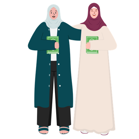 Muslim Women Bring Book Of Quran  Illustration