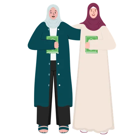 Muslim Women Bring Book Of Quran  Illustration