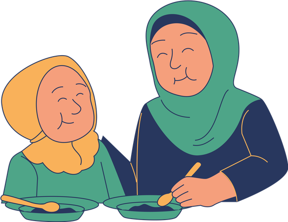 Muslim women eating together  Illustration