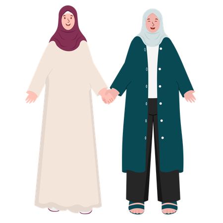 Muslim Women Holding Hands  Illustration