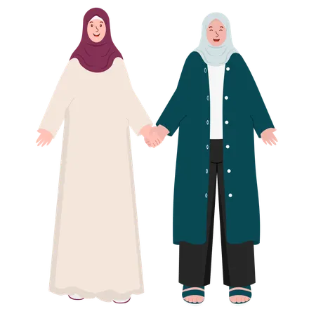 Muslim Women Holding Hands  Illustration