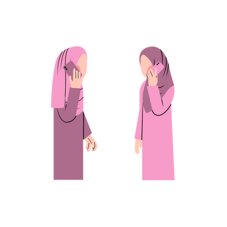 Muslim Women Talking On Phone Illustration