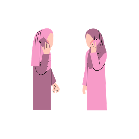 Muslim Women Talking On Phone  Illustration