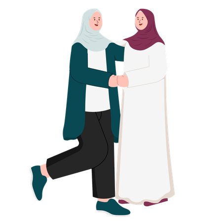Muslim Women With Friend  Illustration