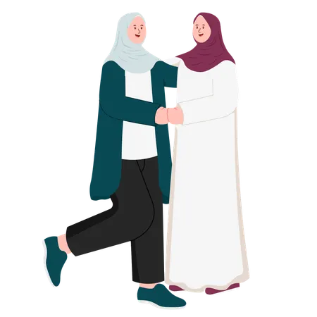 Muslim Women With Friend  Illustration