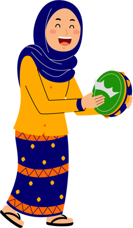 Muslim young woman beating drum  Illustration