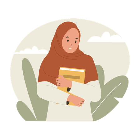 Muslim young woman holding a book  Illustration