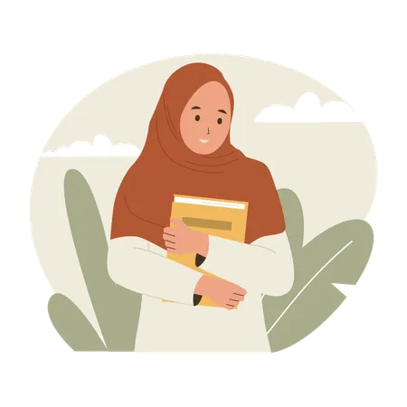 Muslim young woman holding a book  Illustration