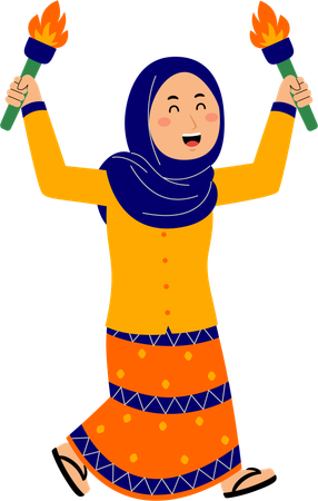 Muslim young woman holding bamboo light  Illustration