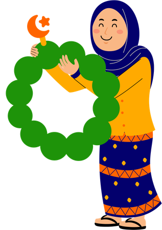 Muslim young woman holding garland  Illustration