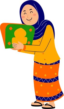 Muslim young woman holding holy book  Illustration