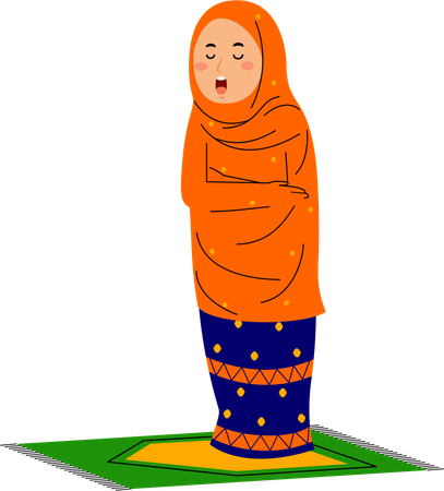 Muslim young woman praying on mat  Illustration
