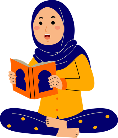 Muslim young woman reading holy book  Illustration