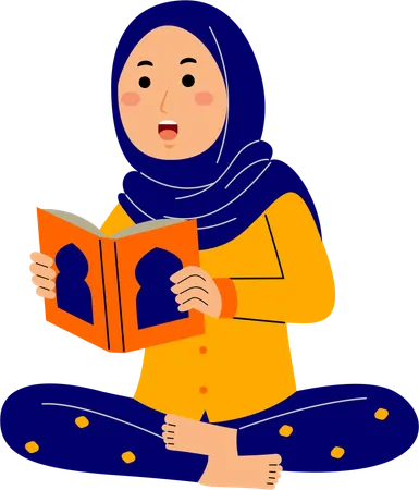 Muslim young woman reading holy book  Illustration