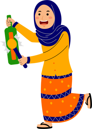 Muslim young woman ringing bell  Illustration