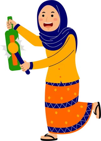 Muslim young woman ringing bell  Illustration