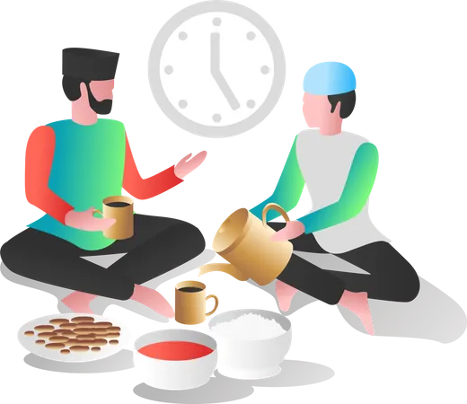 Muslime beim Ramadan-Abendessen  Illustration