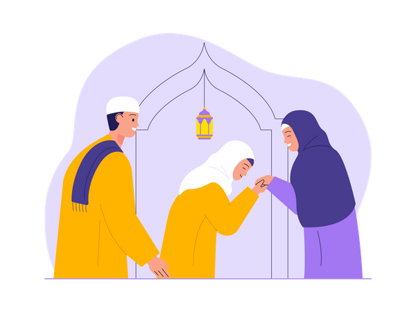 Muslime feiern Eid miteinander  Illustration