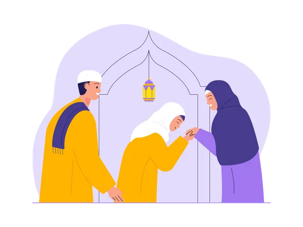 Muslime feiern Eid miteinander  Illustration