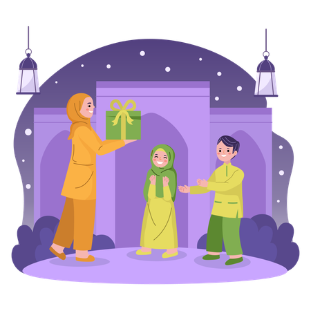 Muslime geben Kindern Geschenke  Illustration