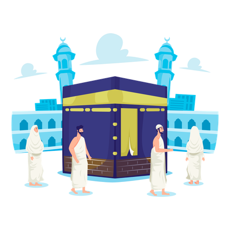 Muslime gehen um die Kaaba herum  Illustration