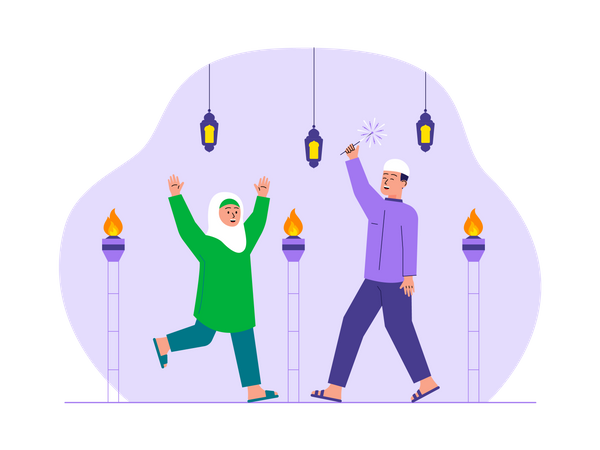 Muslime genießen das Ramadan-Fest  Illustration