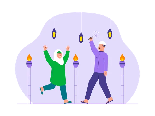 Muslime genießen das Ramadan-Fest  Illustration