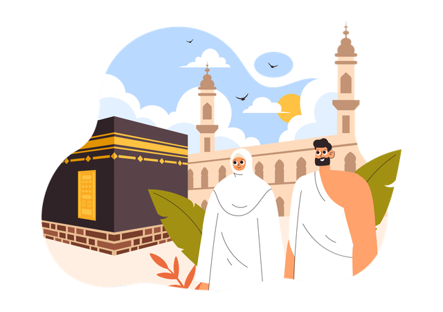 Muslimisches Paar steht in der Nähe von Mekka  Illustration