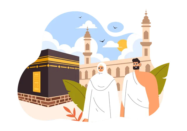 Muslimisches Paar steht in der Nähe von Mekka  Illustration