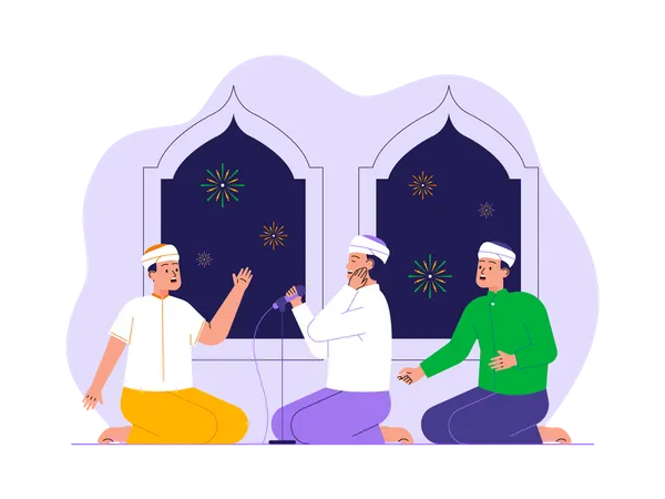 Muslime singen Lieder im Ramadan  Illustration