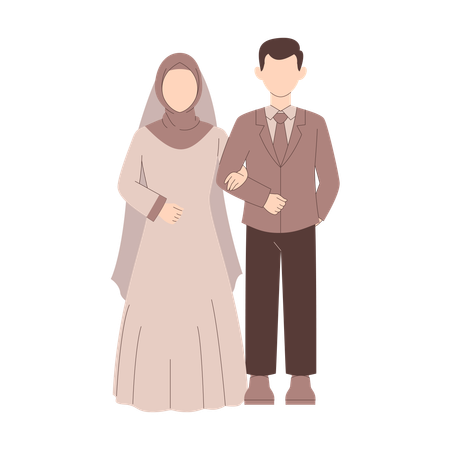 Muslimische Braut und Bräutigam halten Hände  Illustration