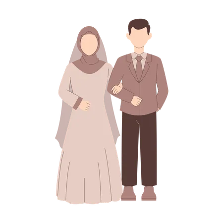 Muslimische Braut und Bräutigam halten Hände  Illustration