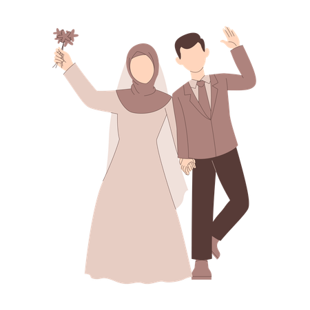 Muslimische Braut und Bräutigam posieren  Illustration