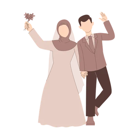 Muslimische Braut und Bräutigam posieren  Illustration