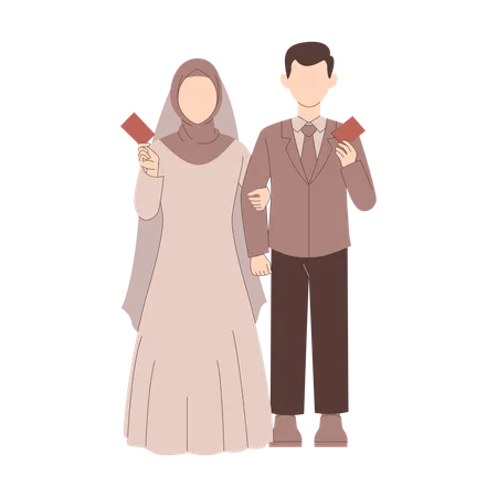 Muslimische Braut zeigt Heiratsurkunde  Illustration