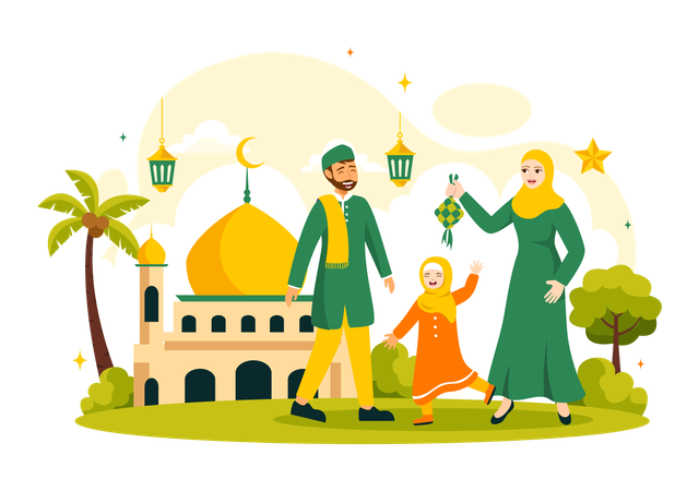 Muslimische Familie am Eid Al-Fitr  Illustration