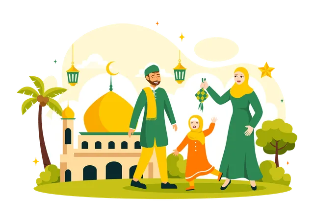 Muslimische Familie am Eid Al-Fitr  Illustration