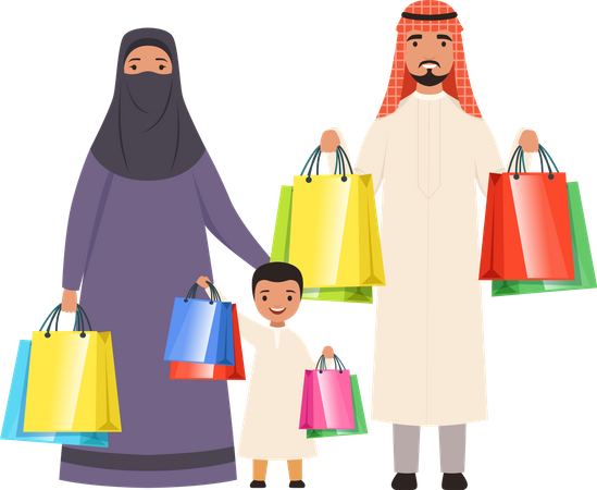 Muslimische Familie beim Einkaufen  Illustration