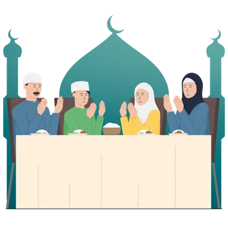 Muslimische Familie betet vor dem Essen  Illustration