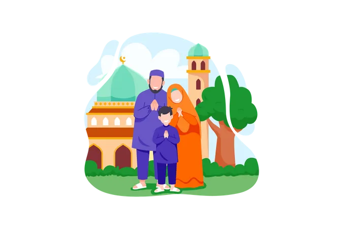 Muslimische Familie grüßt zum Ramadan  Illustration